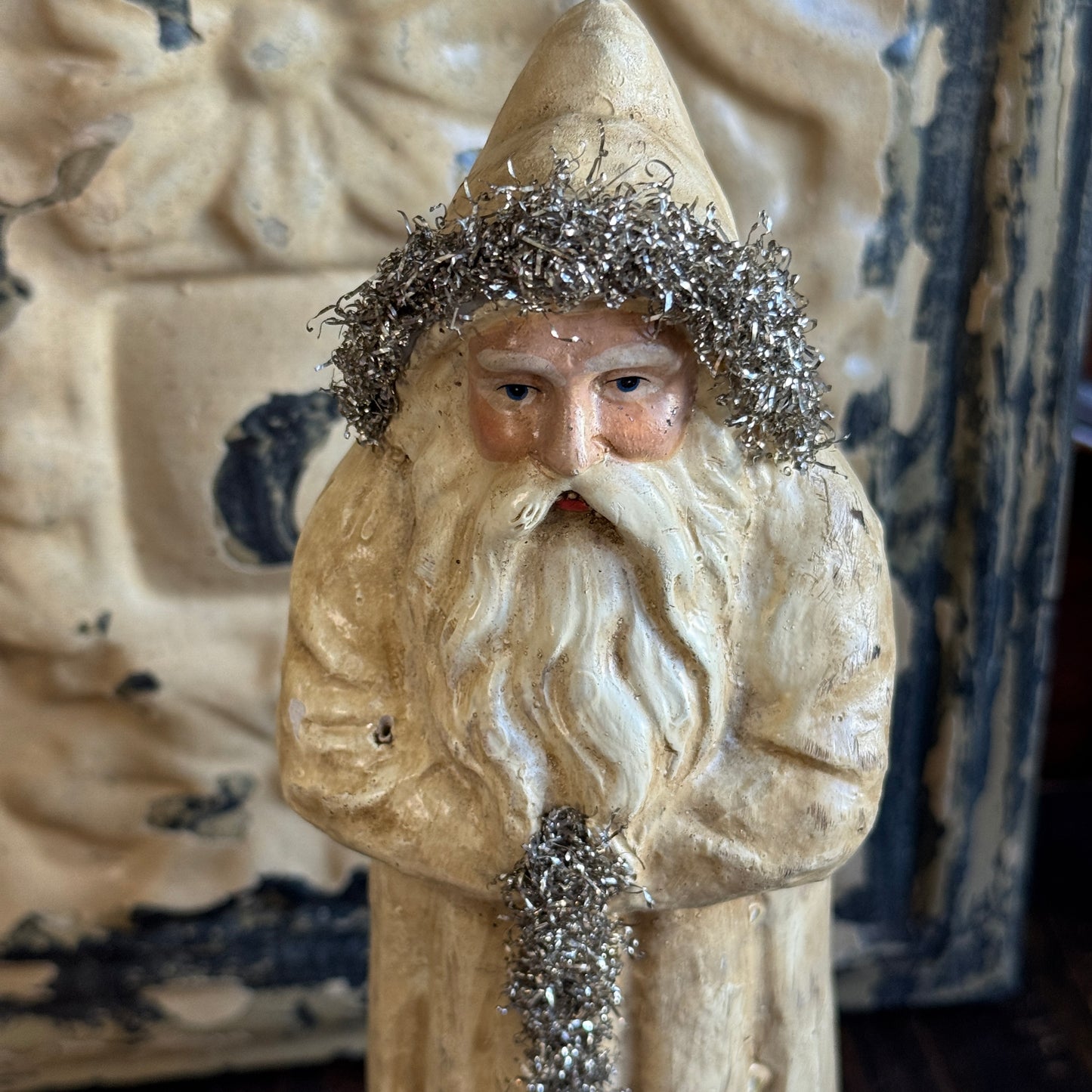 Ragon House Belsnickle Santa Soft White Silver Sparkle Folk Art Figurine
