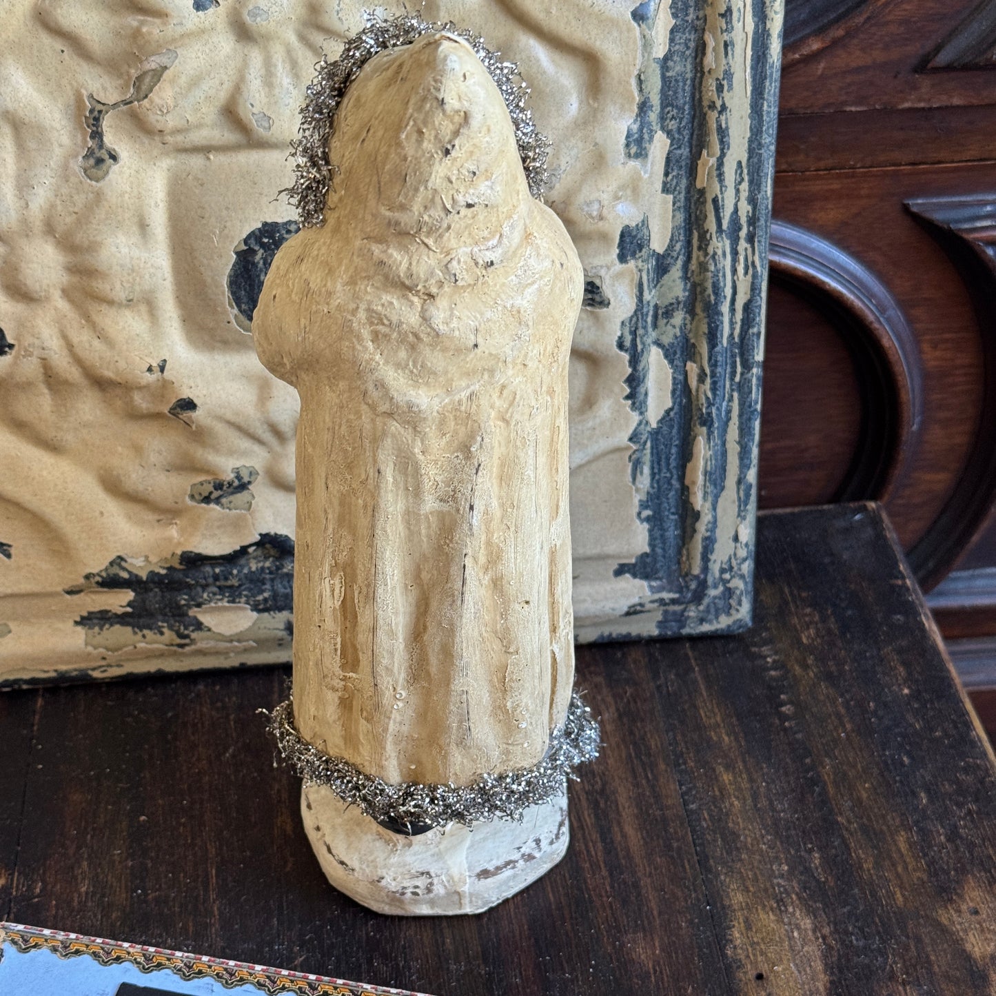 Ragon House Belsnickle Santa Soft White Silver Sparkle Folk Art Figurine