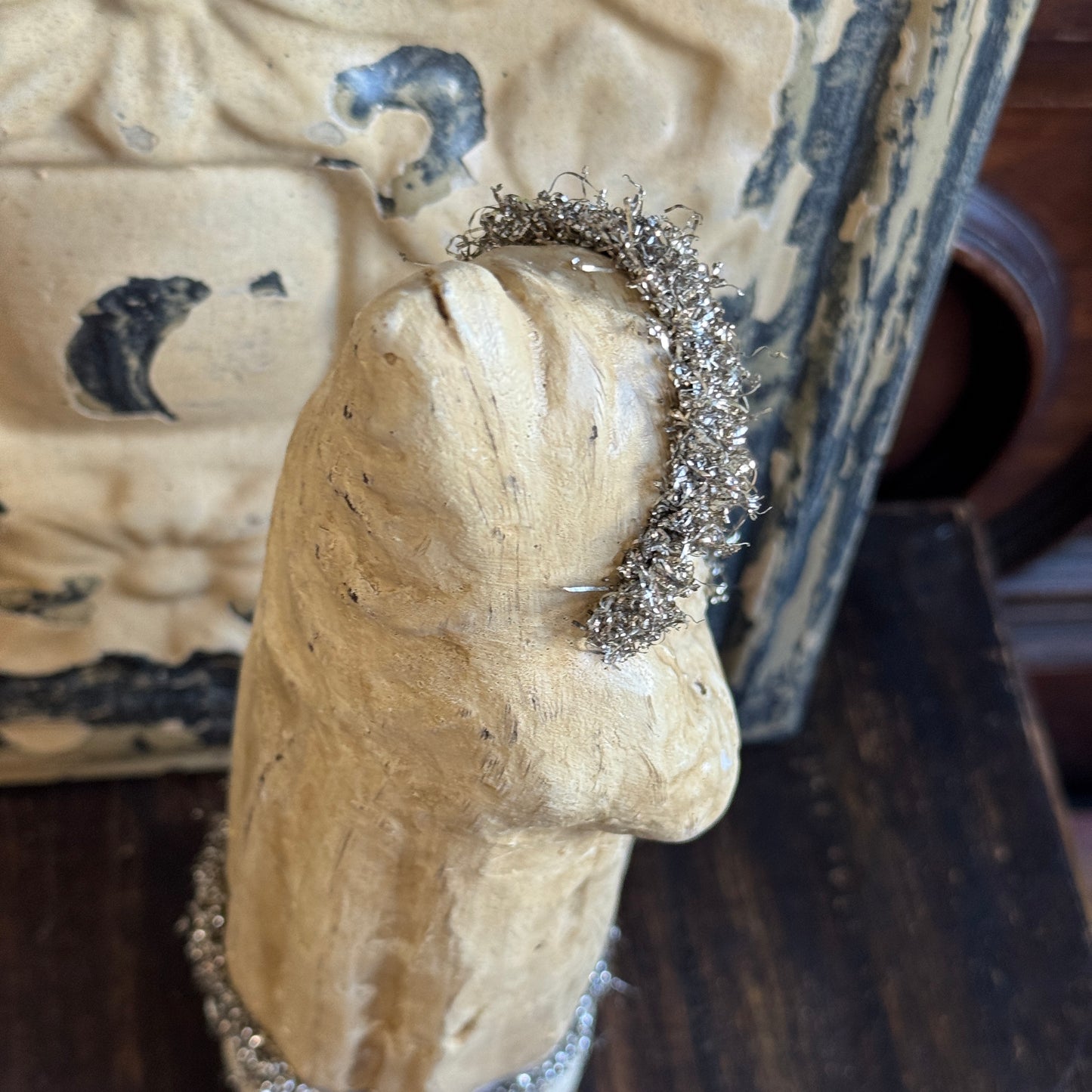 Ragon House Belsnickle Santa Soft White Silver Sparkle Folk Art Figurine