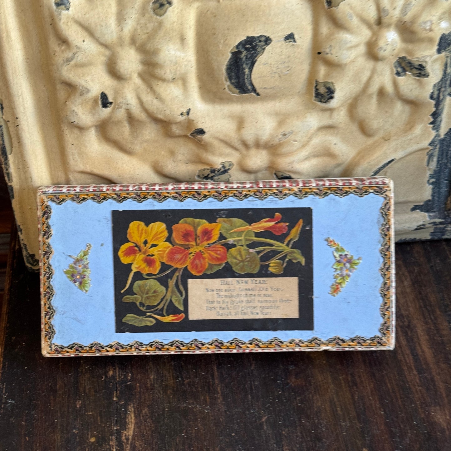 Antique Victorian Much Loved New Year's Small Gift Box