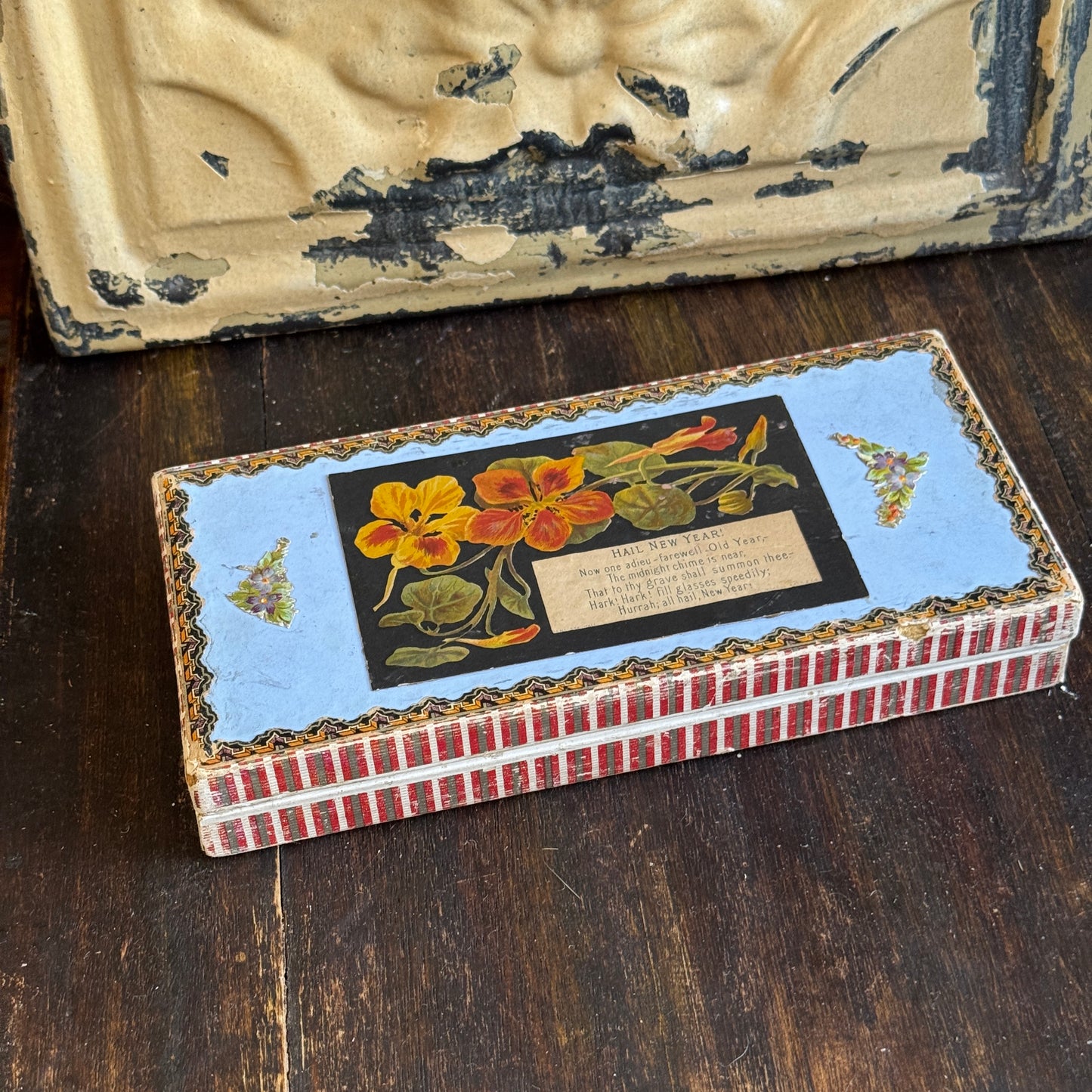 Antique Victorian Much Loved New Year's Small Gift Box