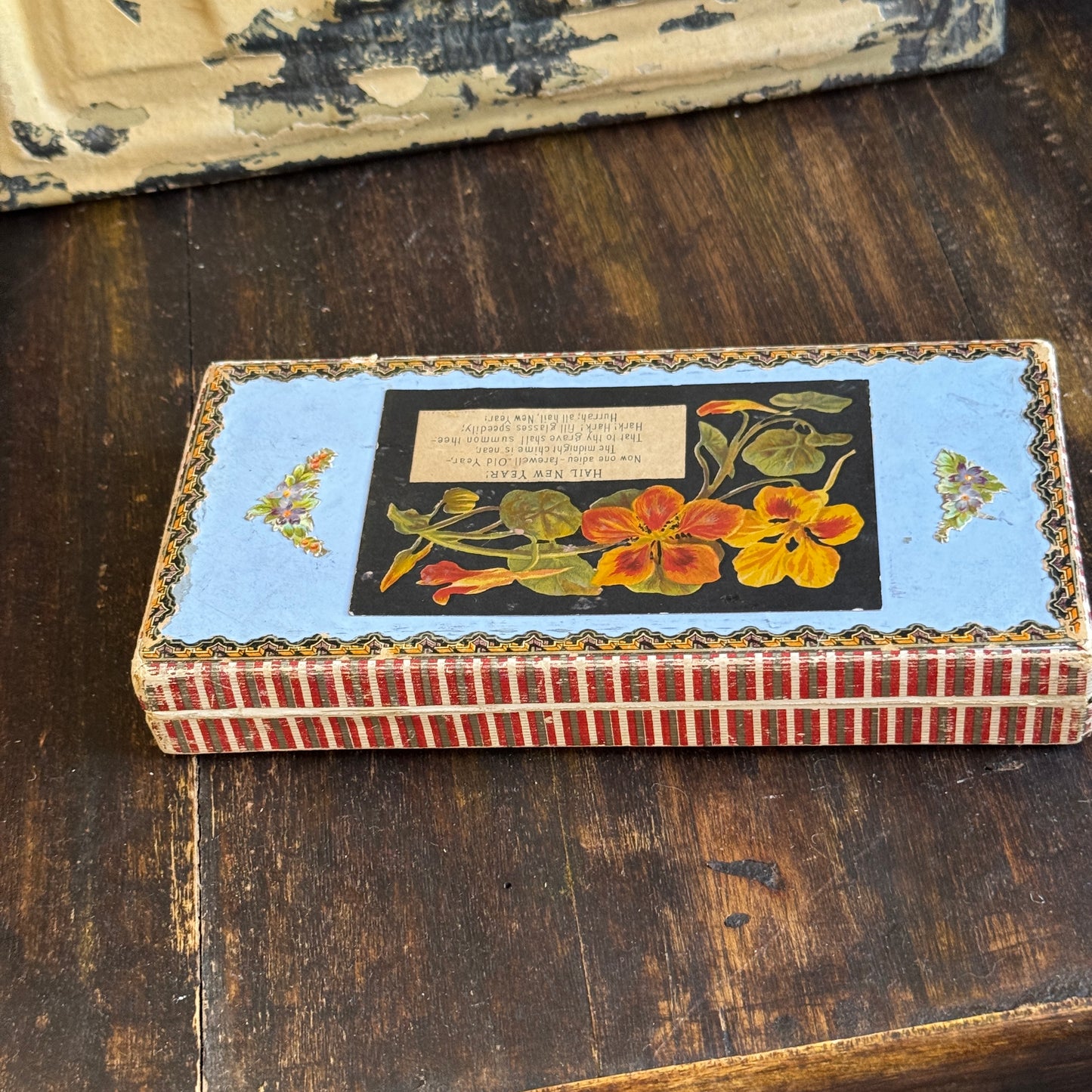 Antique Victorian Much Loved New Year's Small Gift Box