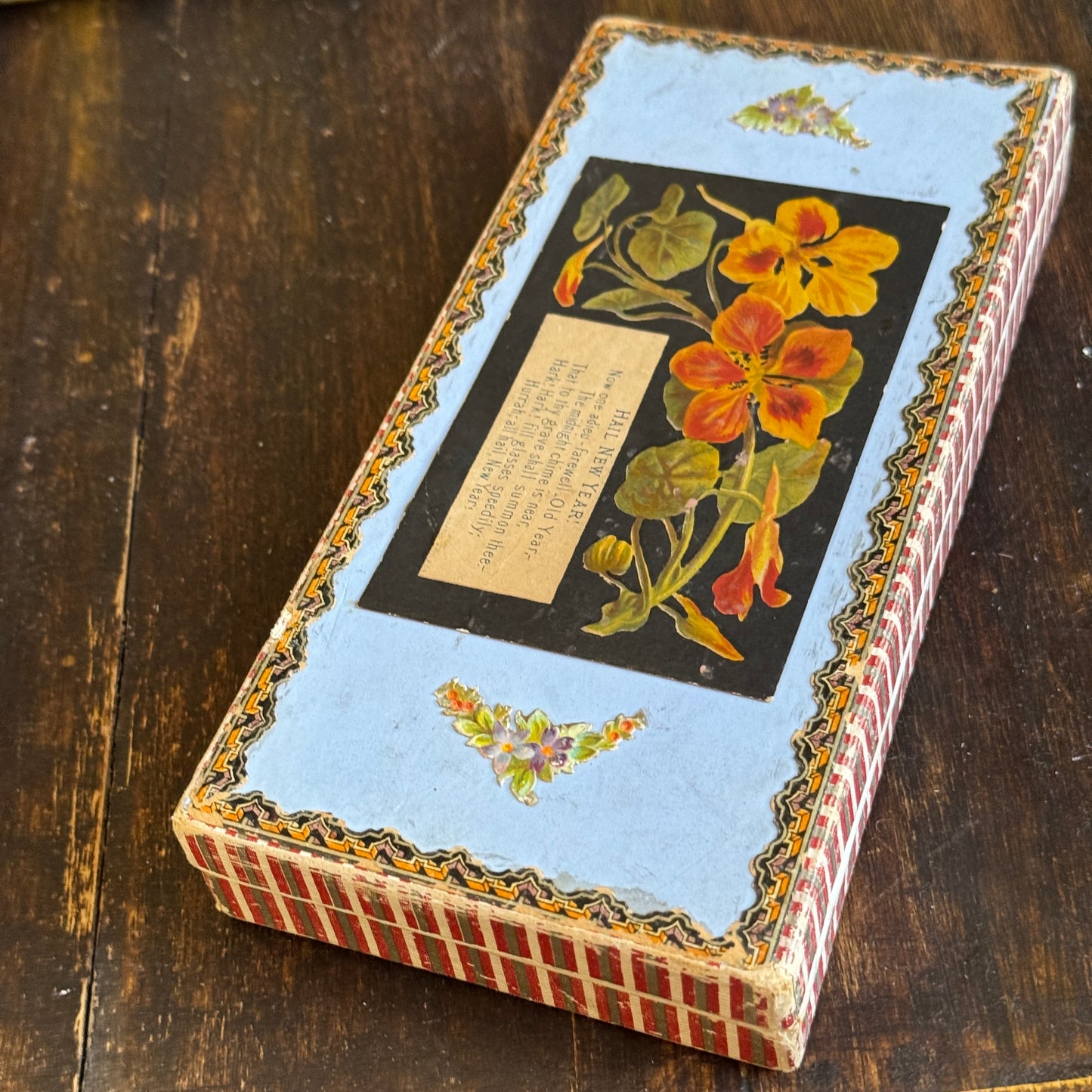 Antique Victorian Much Loved New Year's Small Gift Box