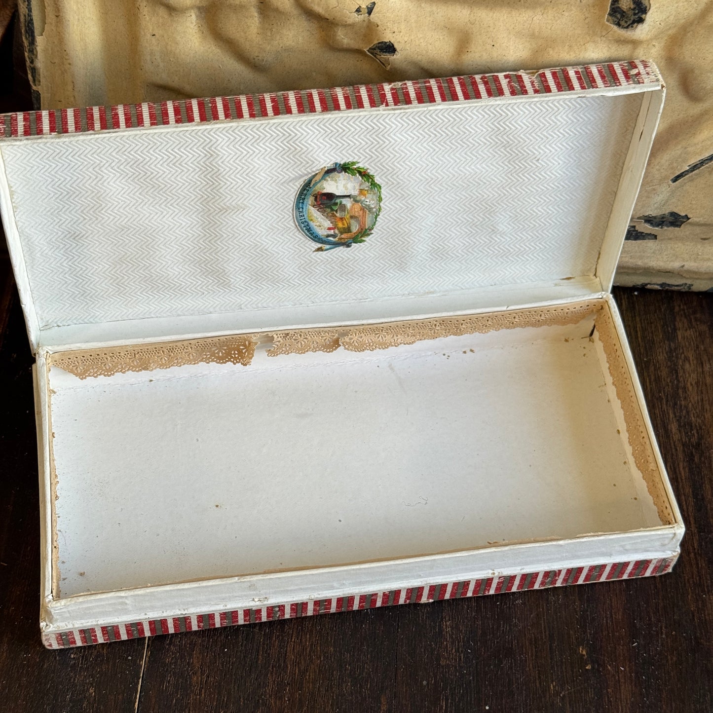 Antique Victorian Much Loved New Year's Small Gift Box