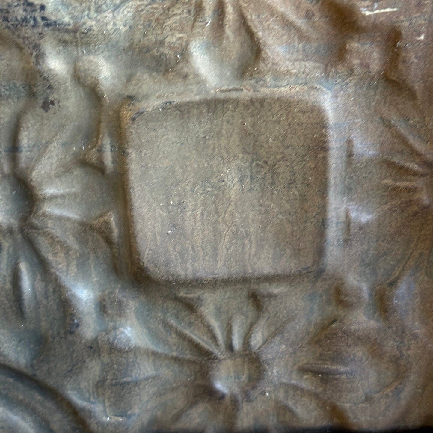 Restored Antique Soft White Chippy Floral Ceiling Tin Framed Art