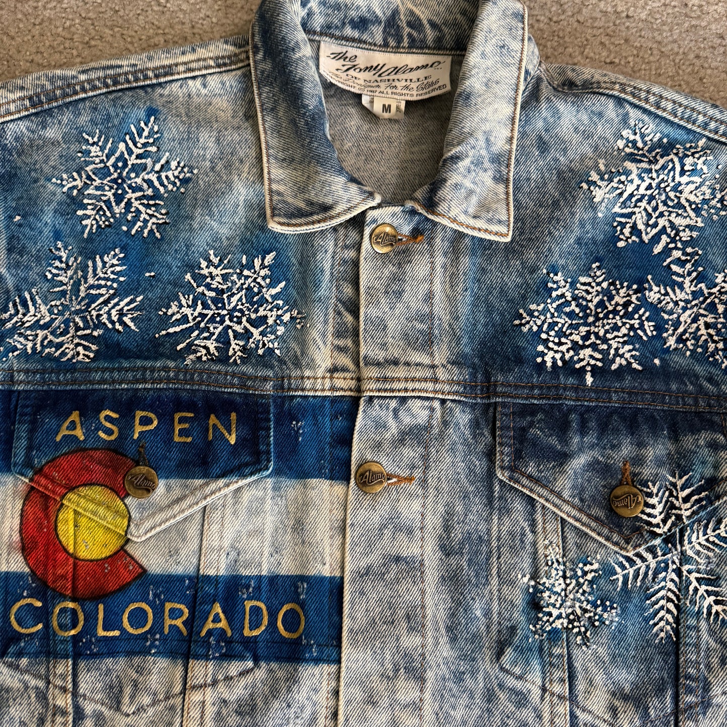 Tony Alamo of Nashville Aspen Colorado Hand Painted Acid Washed Jean Jacket