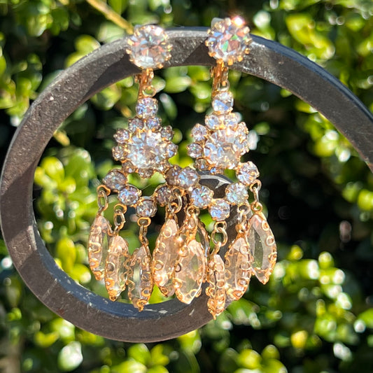 Vintage Crystal Floral Rhinestone Dangling Earrings