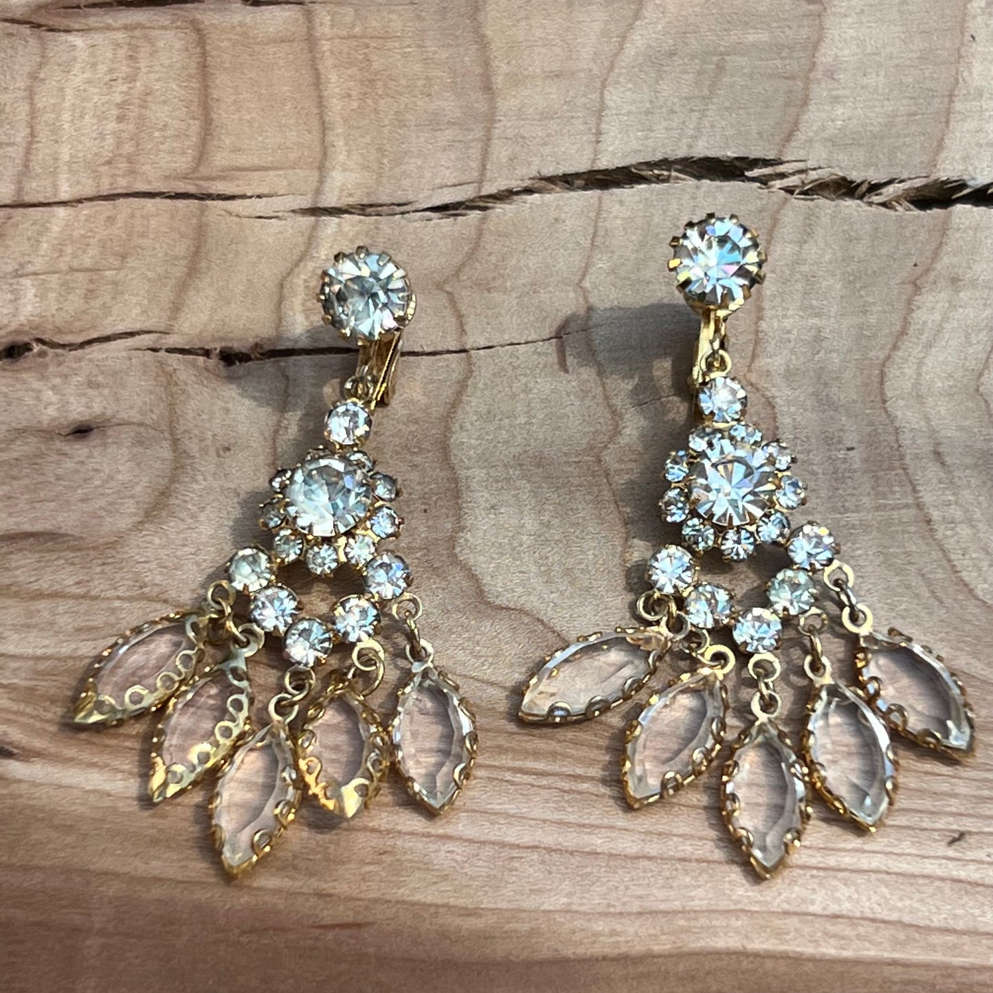 Vintage Crystal Floral Rhinestone Dangling Earrings
