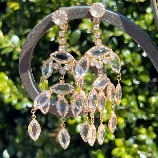 Vintage Crystal Waterfall Rhinestone Dangling Earrings