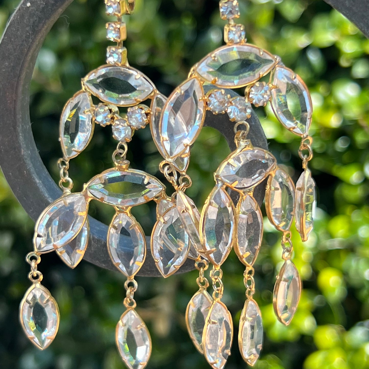Vintage Crystal Waterfall Rhinestone Dangling Earrings