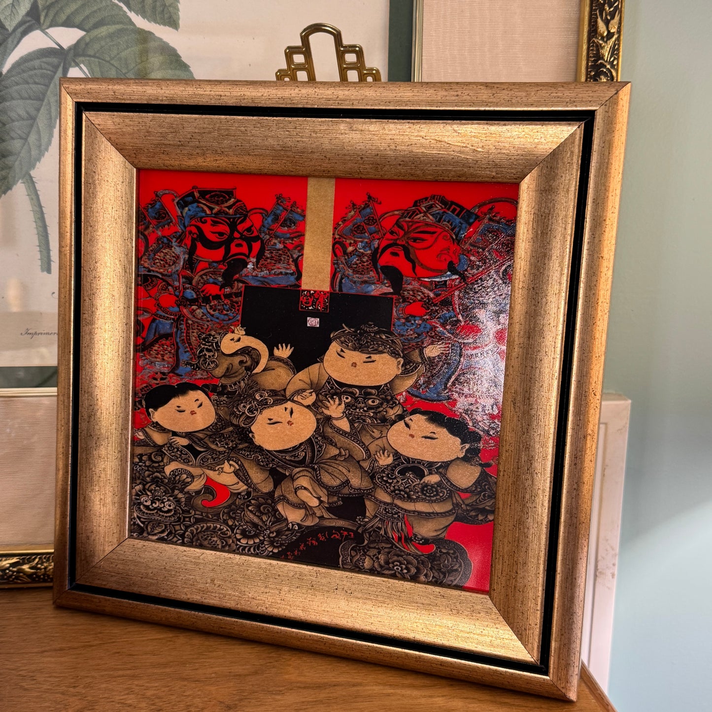 Gilt Framed Chinese Folk Art Tile