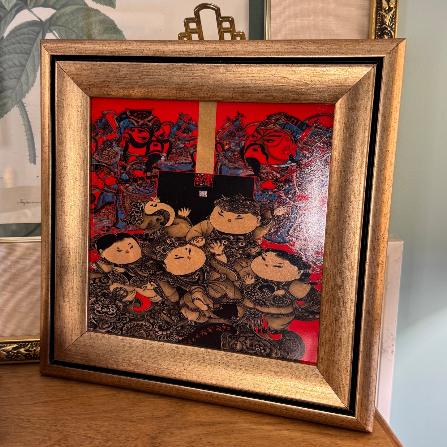 Gilt Framed Chinese Folk Art Tile