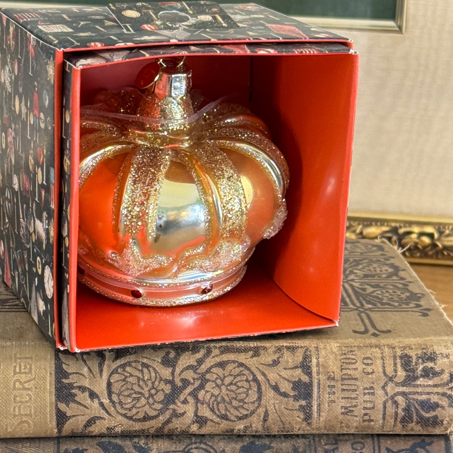 John Derian Gold Glass Glitter Crown Ornament Limited Edition