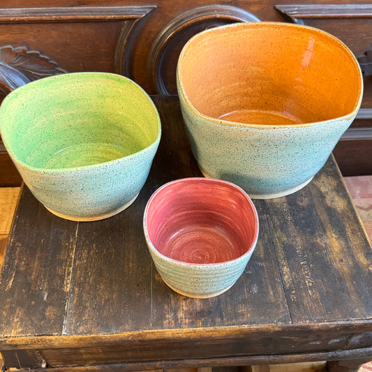 Alexandra Geller Signed Three Piece Nested Pottery Bowl Set