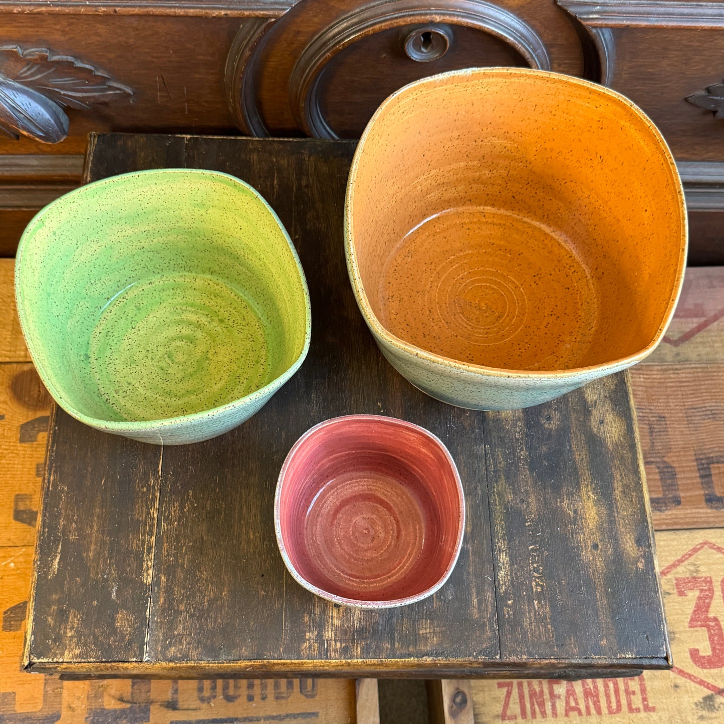 Alexandra Geller Signed Three Piece Nested Pottery Bowl Set