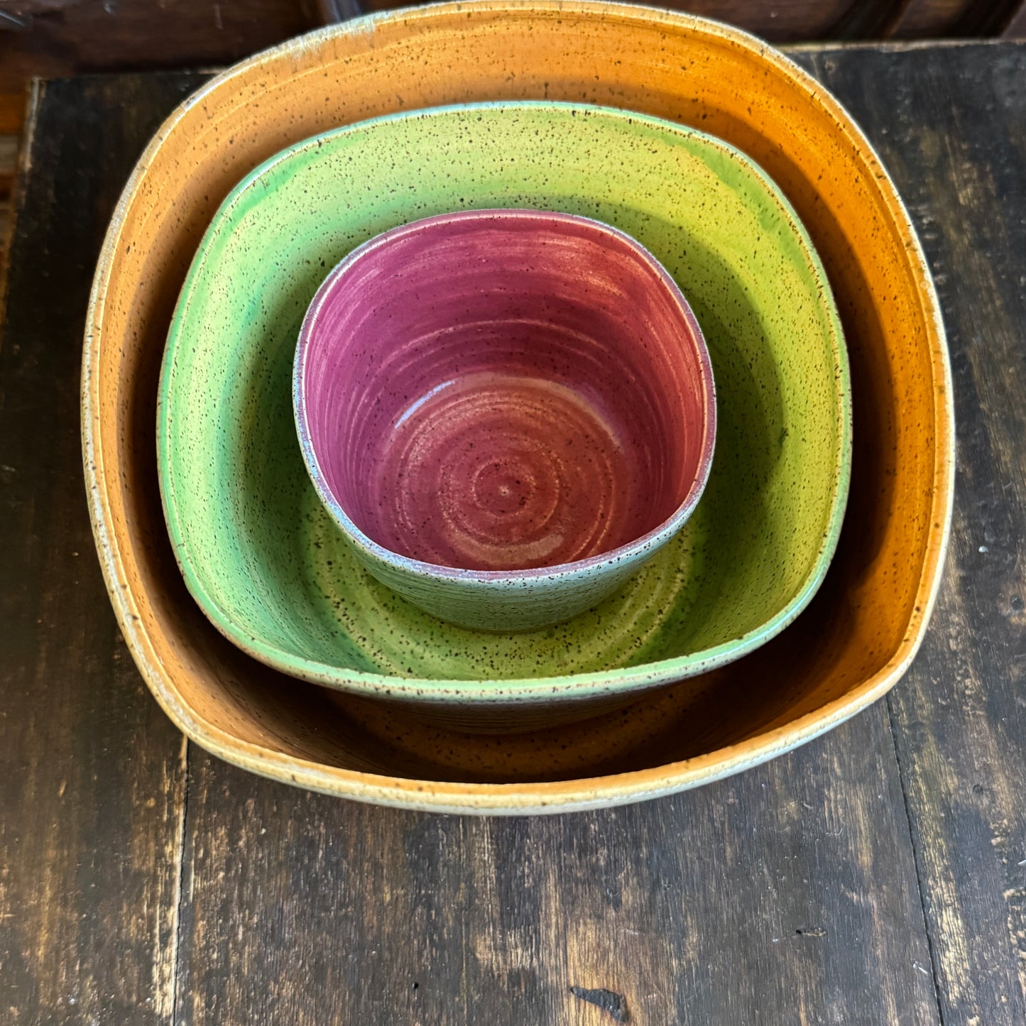 Alexandra Geller Signed Three Piece Nested Pottery Bowl Set