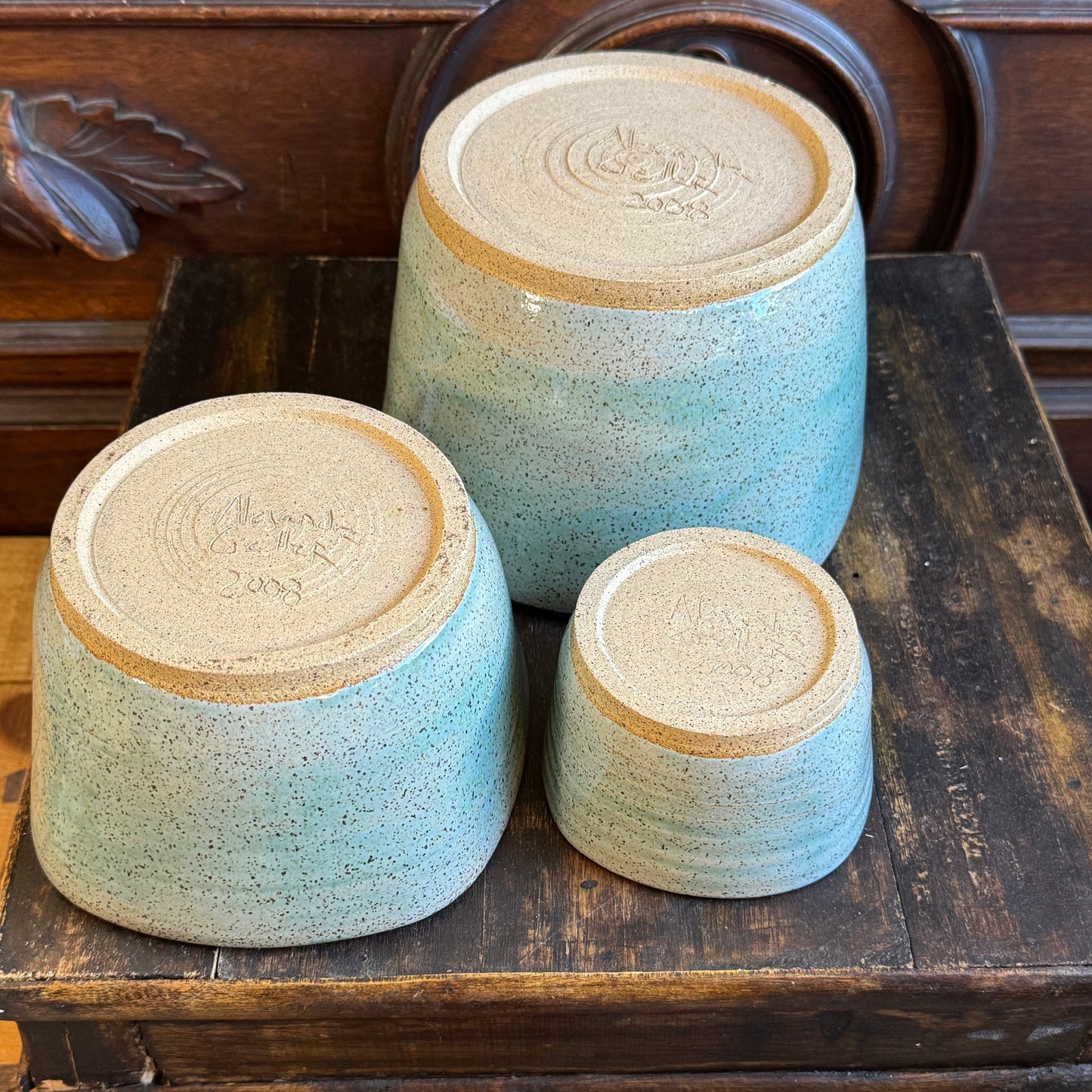 Alexandra Geller Signed Three Piece Nested Pottery Bowl Set