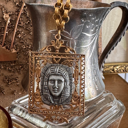 Vintage Signed Art King Tut Pendant Necklace