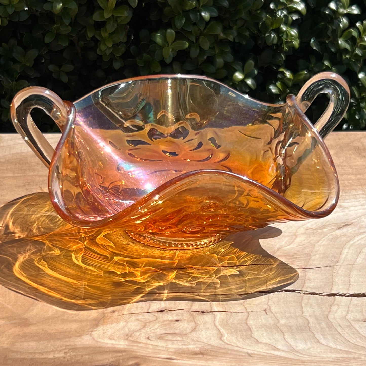 Vintage Fenton Honeycomb & Clover Style Marigold Carnival Glass Bon Bon Dish