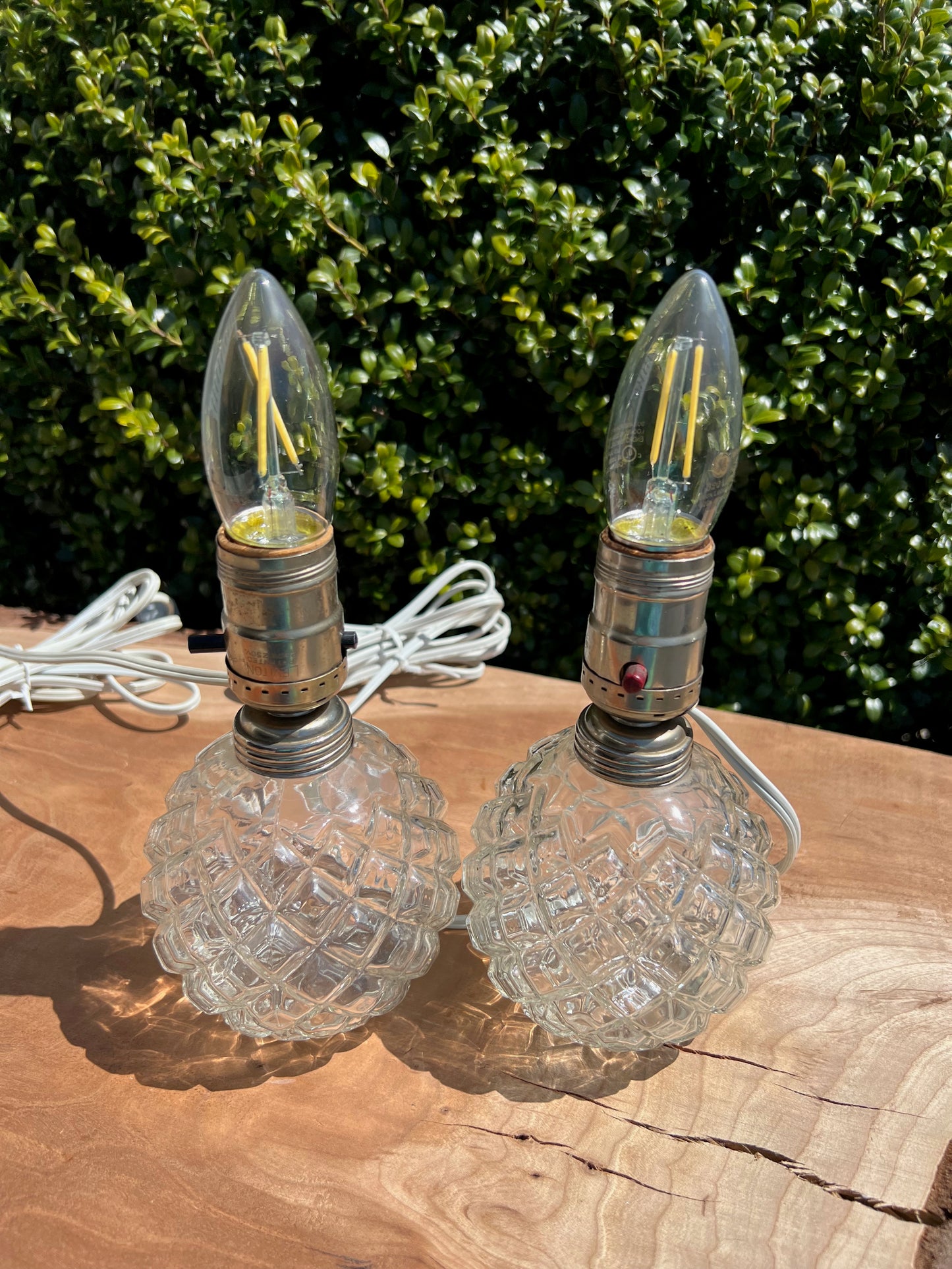 Pair of Vintage Anchor Hocking Depression Glass Lamps & Shades