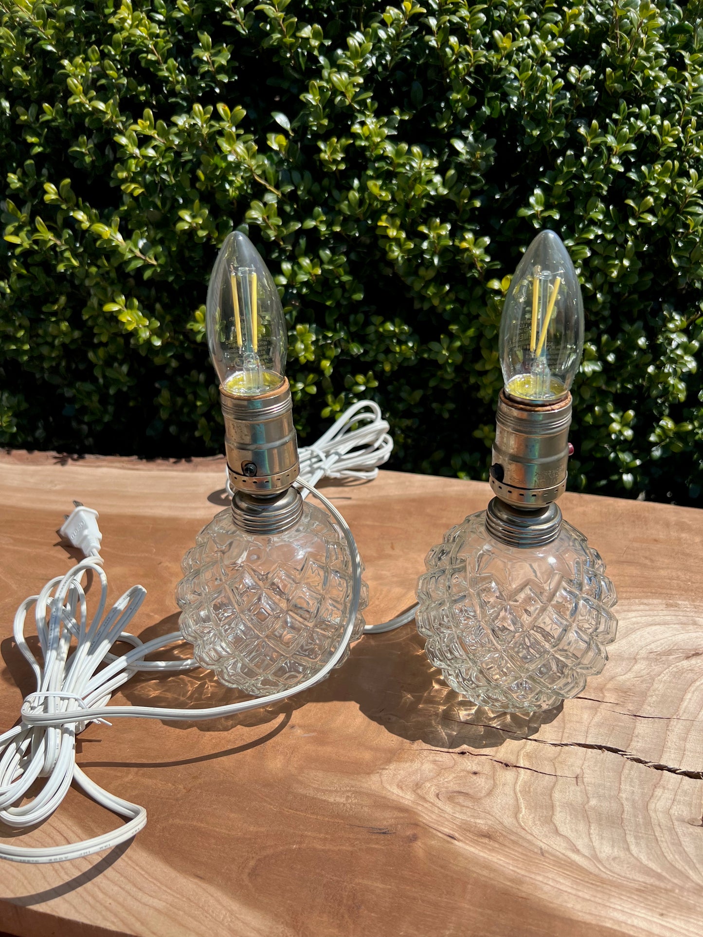 Pair of Vintage Anchor Hocking Depression Glass Lamps & Shades