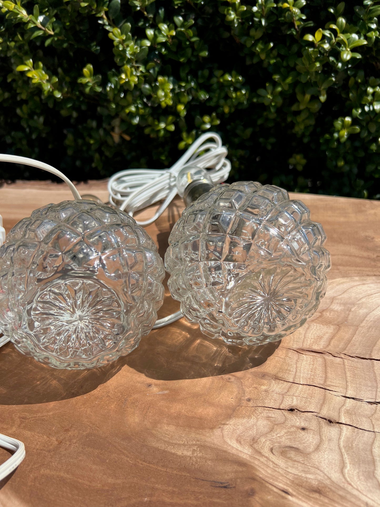 Pair of Vintage Anchor Hocking Depression Glass Lamps & Shades