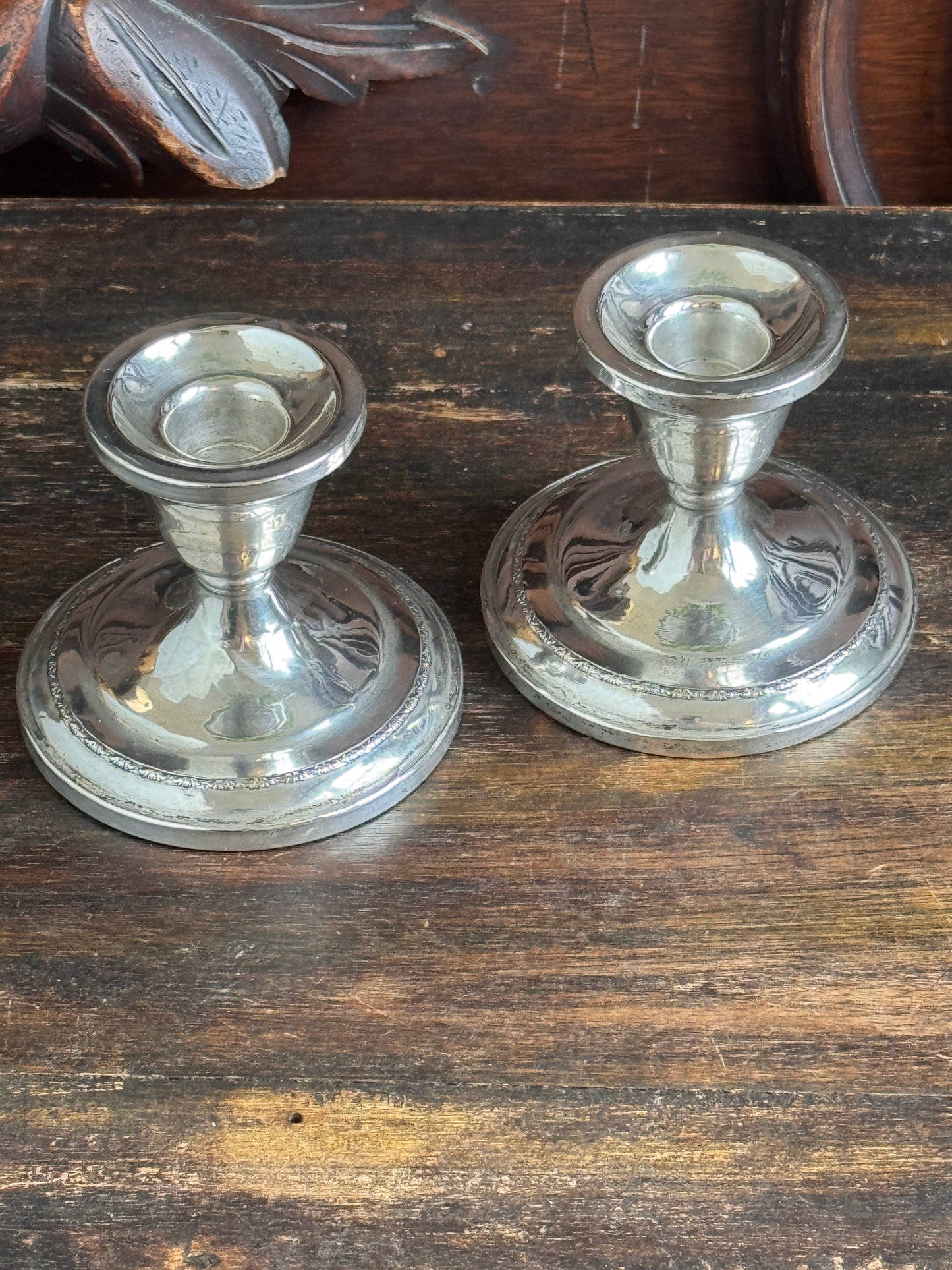 Much-Loved Mid-Century Sterling Silver Candleholders — Cement Filled, Set of 2