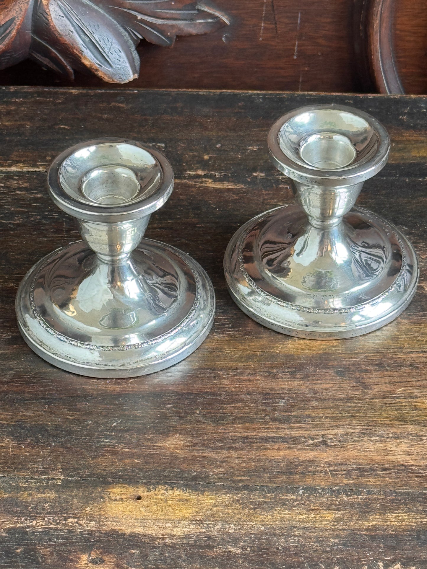 Much-Loved Mid-Century Sterling Silver Candleholders — Cement Filled, Set of 2