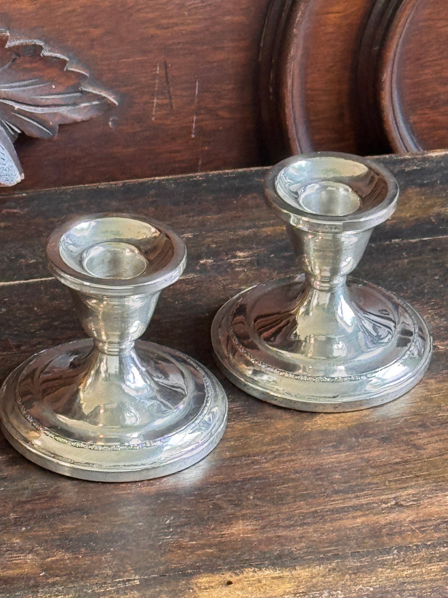 Much-Loved Mid-Century Sterling Silver Candleholders — Cement Filled, Set of 2