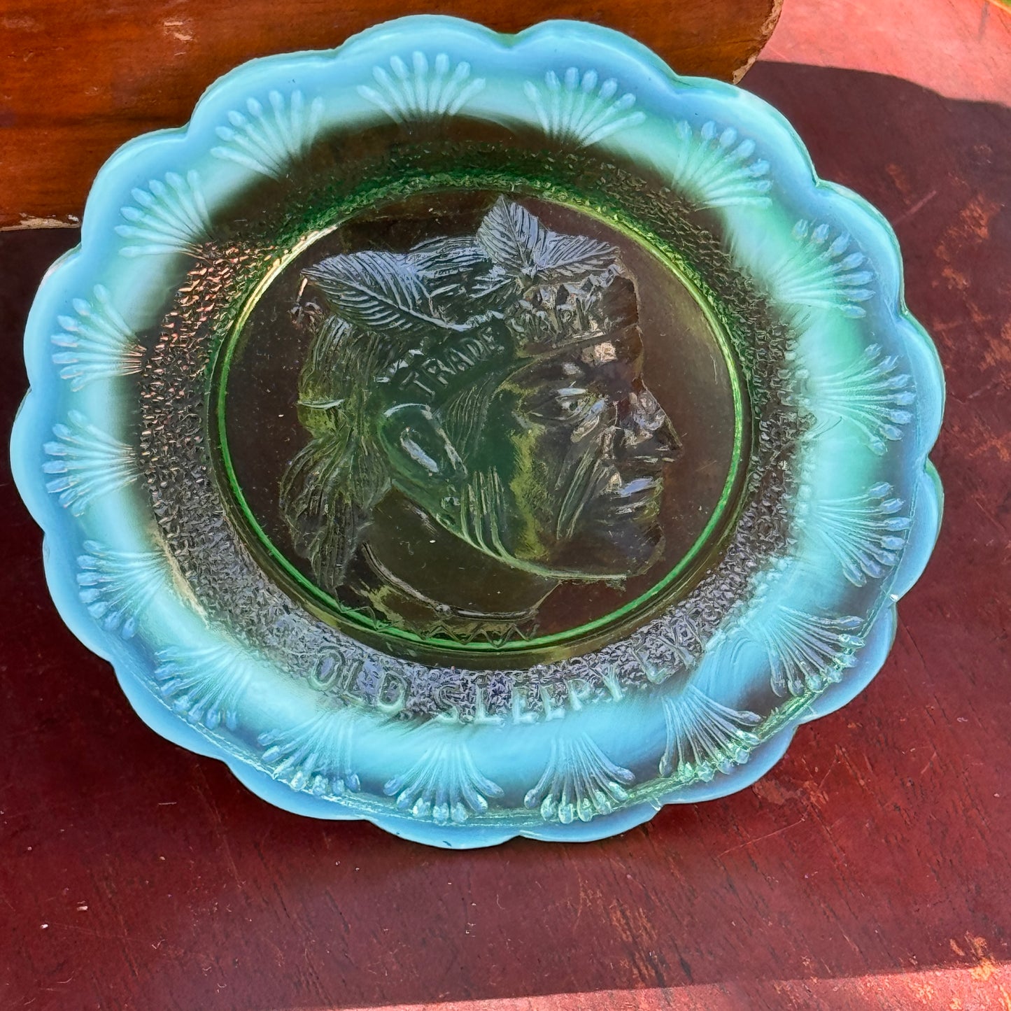 Old Sleepy Eye Green Glass Cup Plate