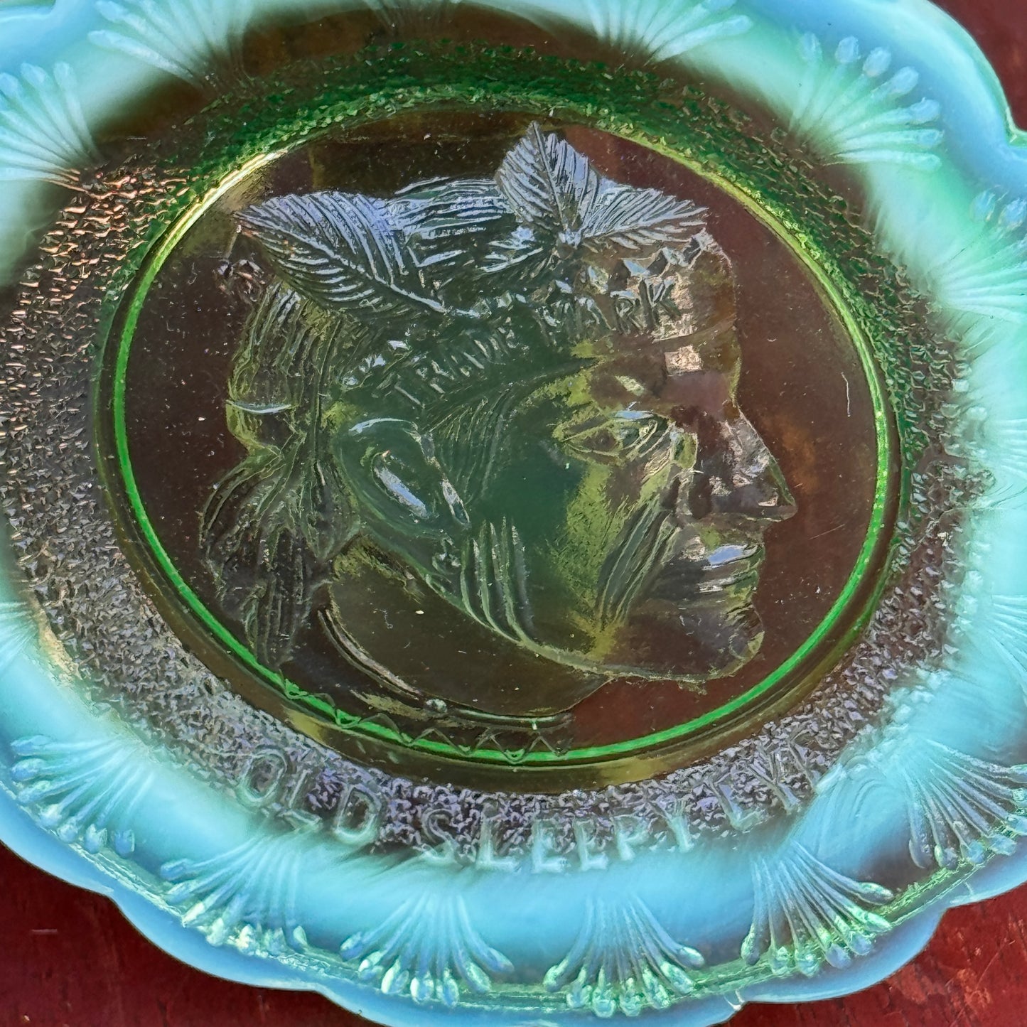 Old Sleepy Eye Green Glass Cup Plate