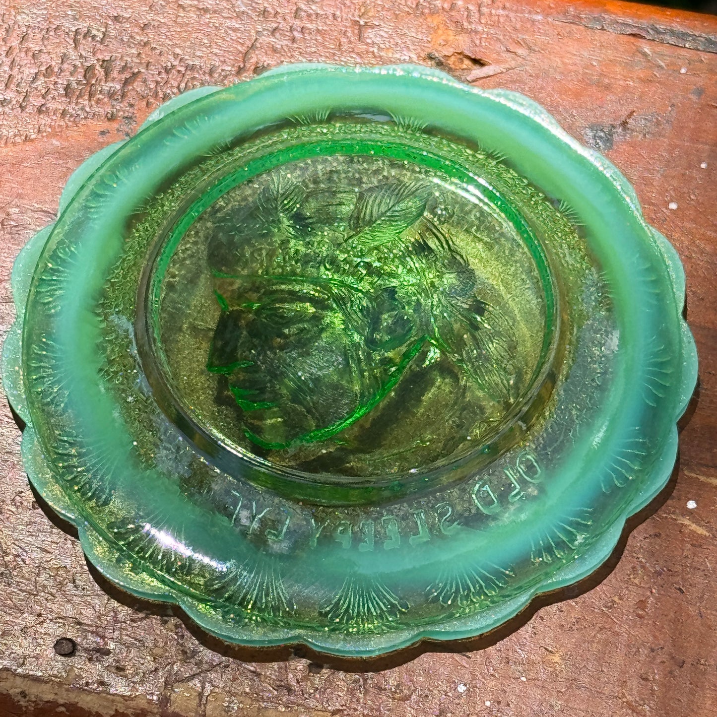 Old Sleepy Eye Green Glass Cup Plate