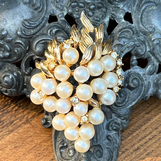 Vintage Marvella Faux Pearl & Rhinestone Pin