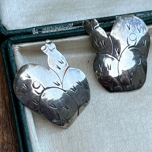 Vintage Hand crafted Cow Girl Sterling Silver Prickly Pear Cactus Earrings