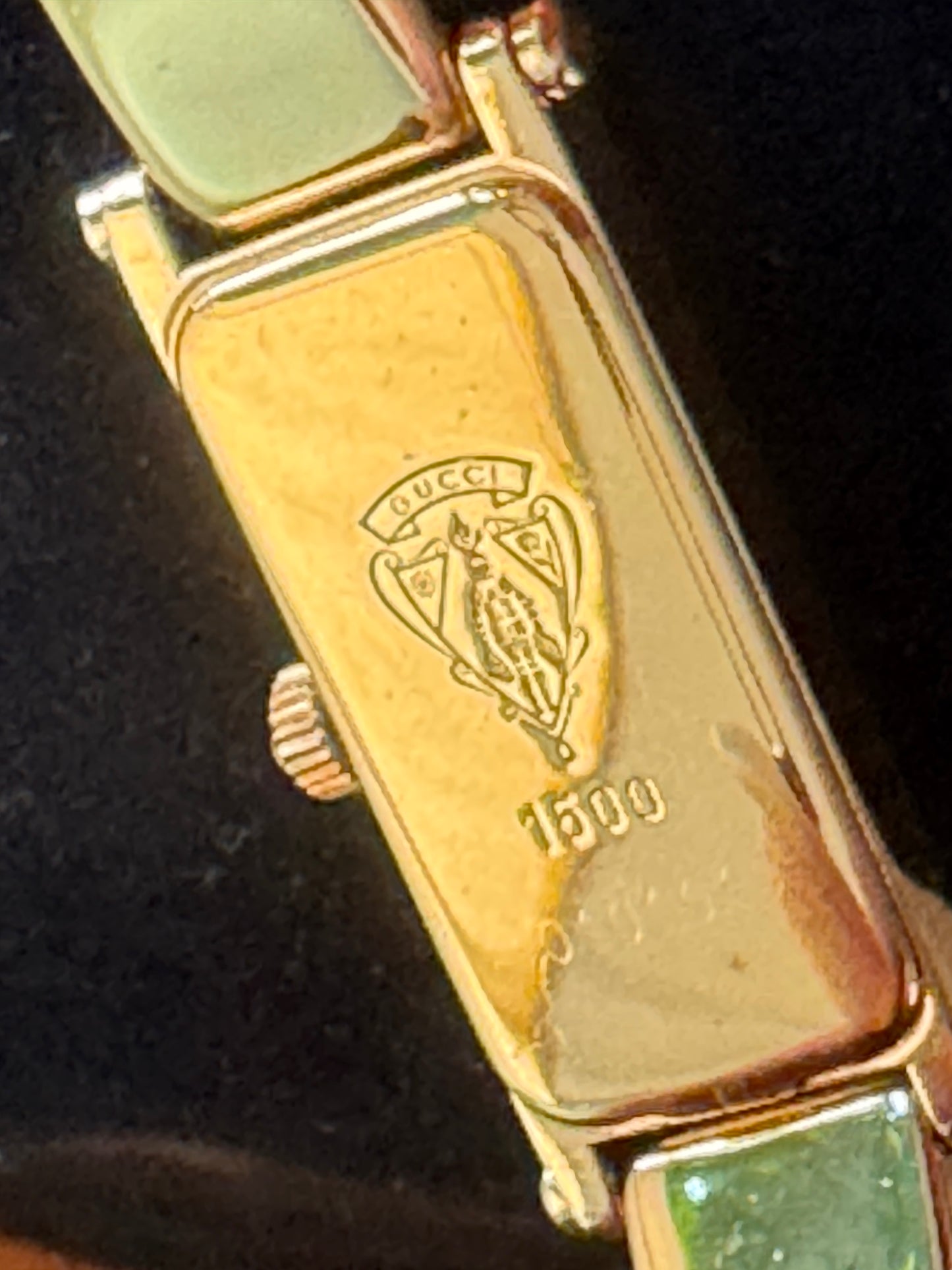 Vintage Gucci 1500L Gold Plated Bangle Ladies Watch MOP Shell Horsebit Clasp