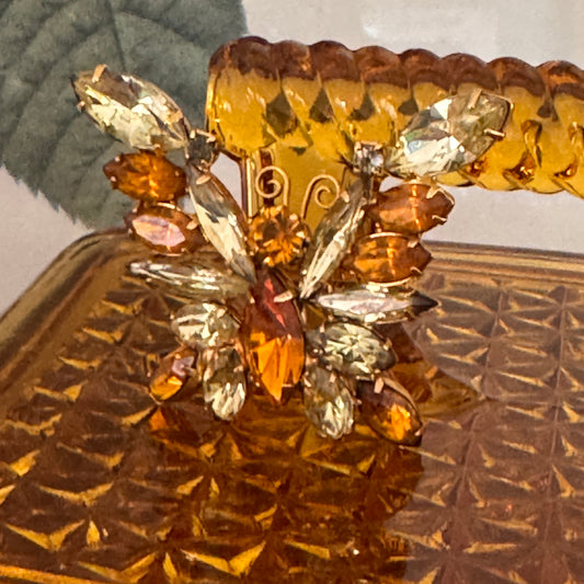 Vintage Juliana D & E Yellow and Topaz Rhinestone Butterfly Pin