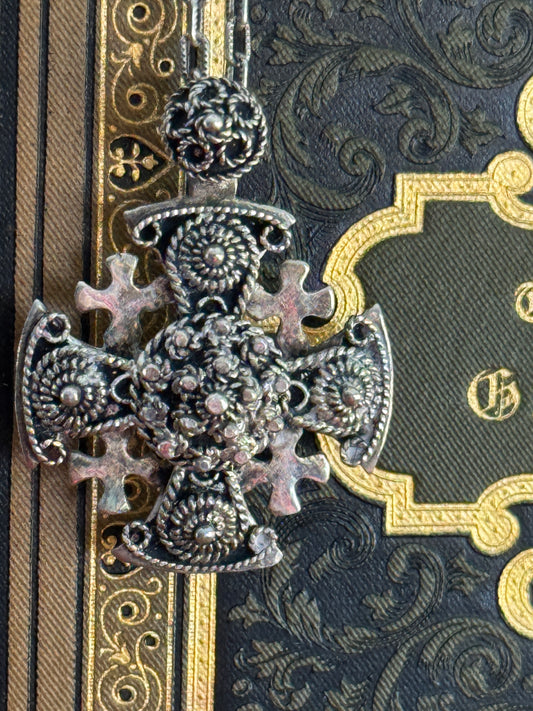 950 Silver Jerusalem Maltese Crusader Cross Pendant Necklace