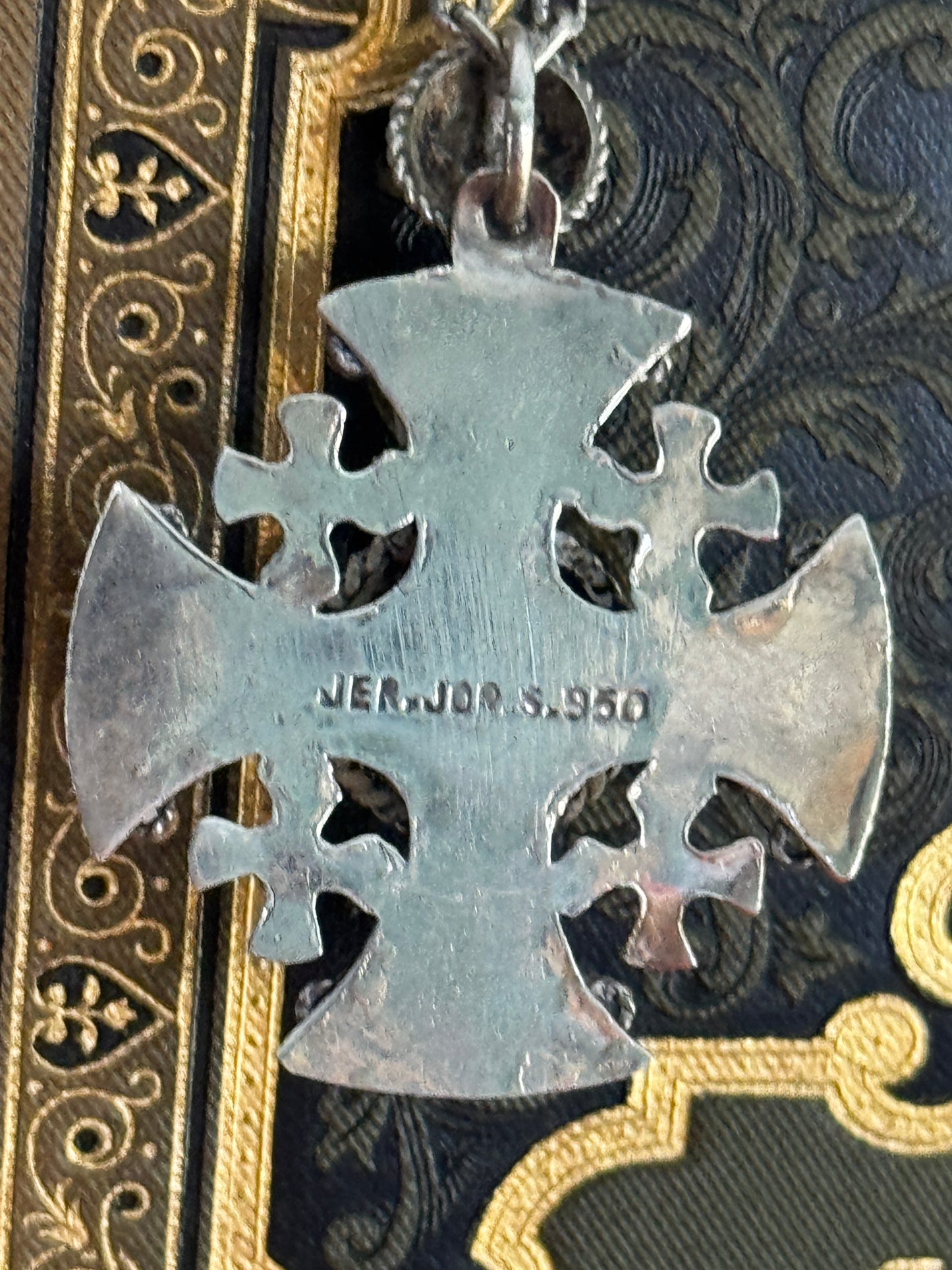 950 Silver Jerusalem Maltese Crusader Cross Pendant Necklace