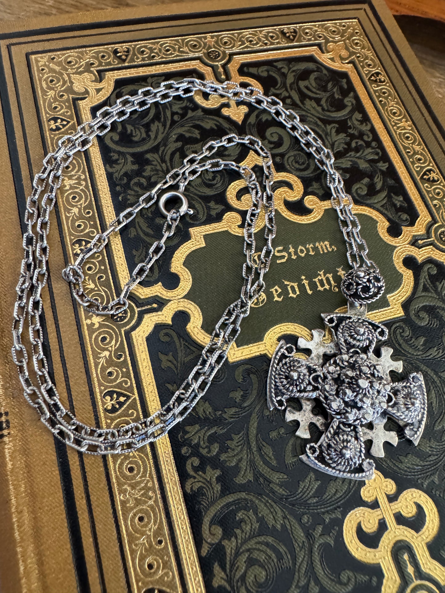 950 Silver Jerusalem Maltese Crusader Cross Pendant Necklace