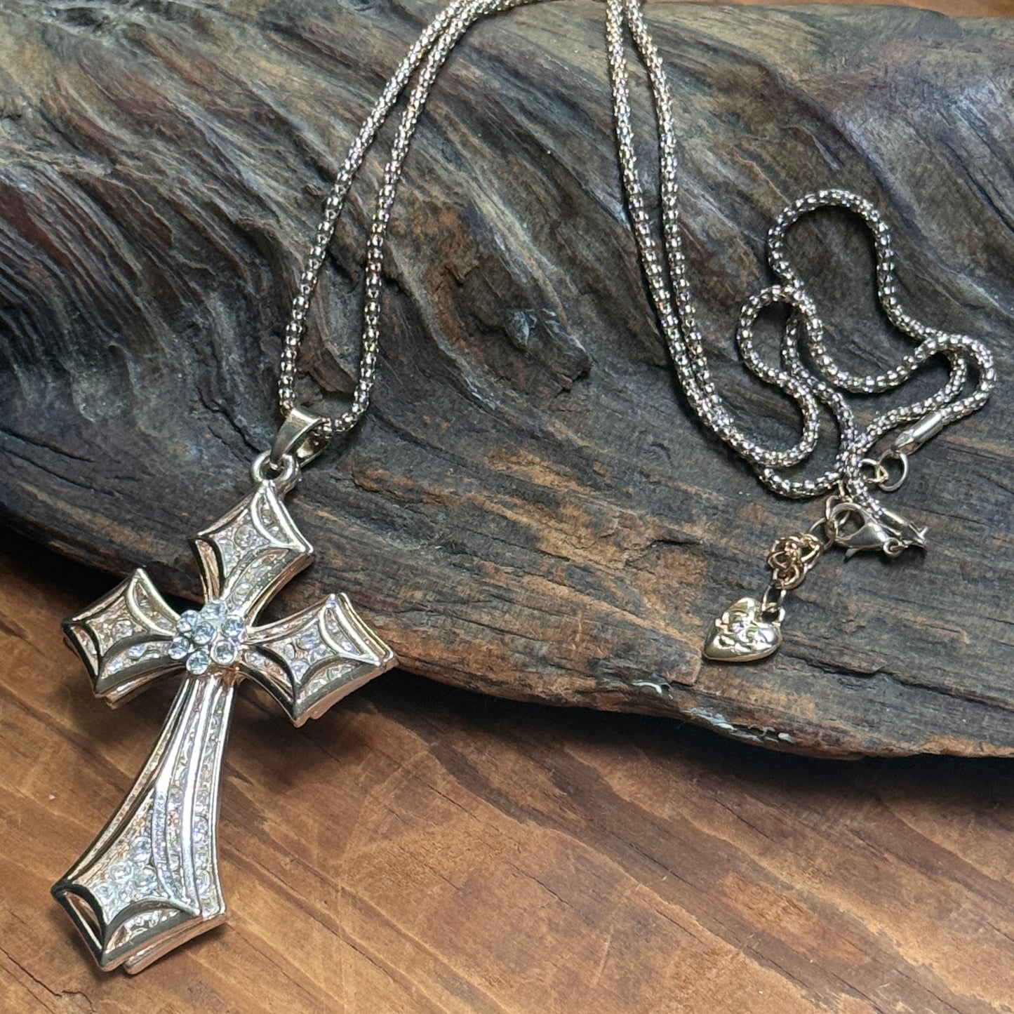 Betsy Johnson Clear Multi Faceted Rhinestone Cross Necklace