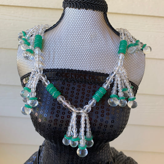 Vintage Crystal & Green Glass Beaded Necklace