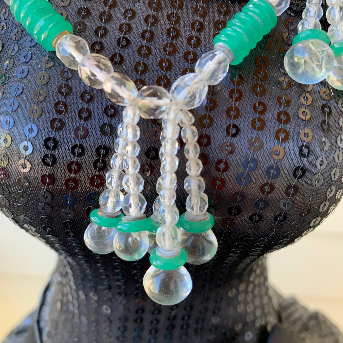 Vintage Crystal & Green Glass Beaded Necklace