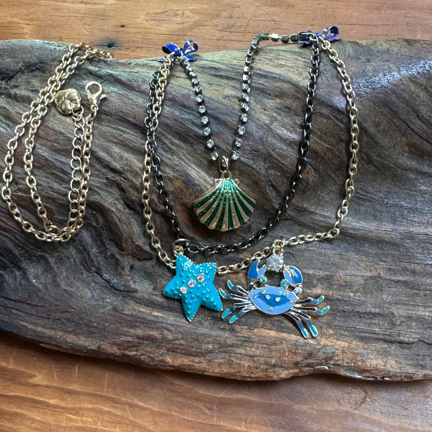 Betsy Johnson Rhinestone Crab,Starfish and Shell Necklace