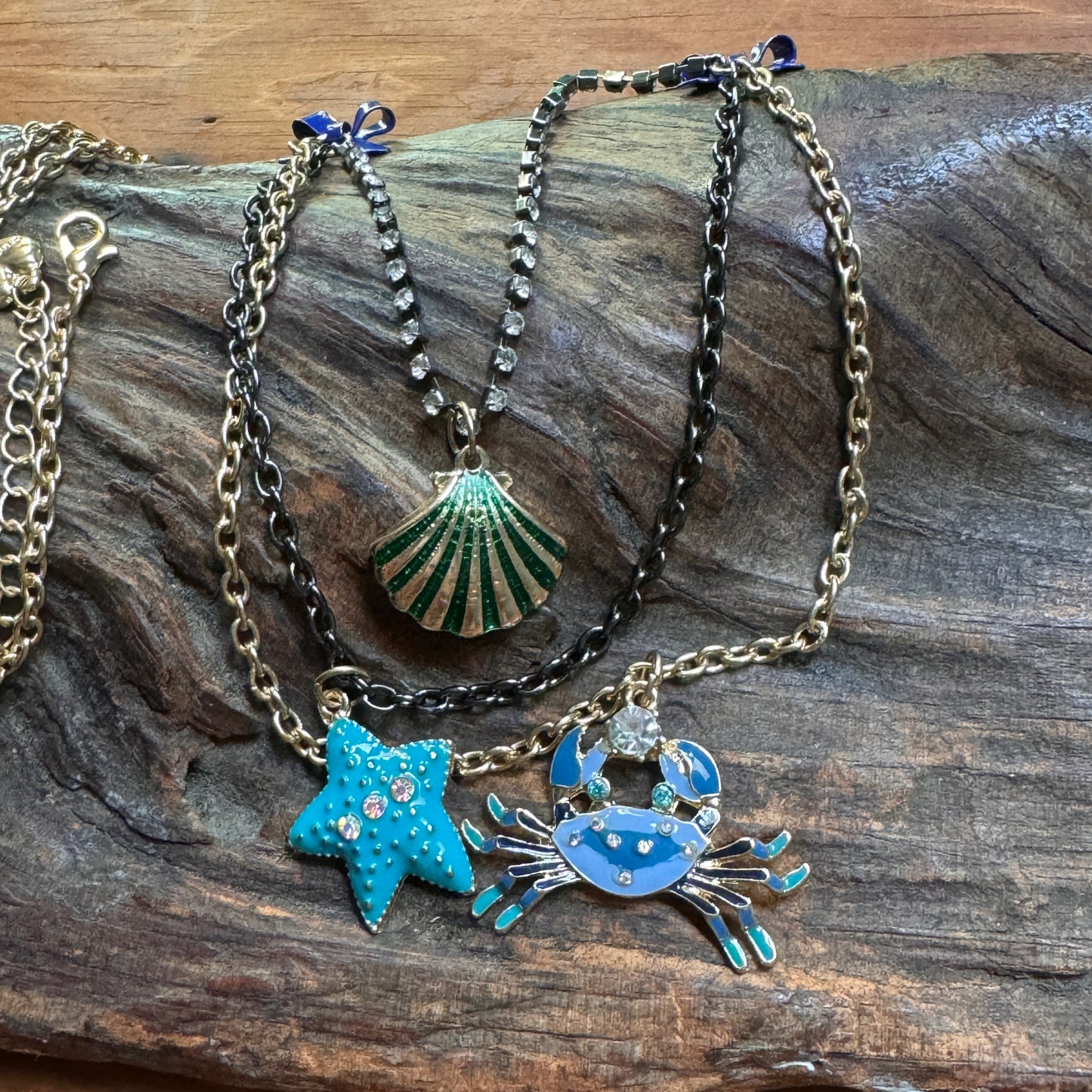 Betsy Johnson Rhinestone Crab,Starfish and Shell Necklace