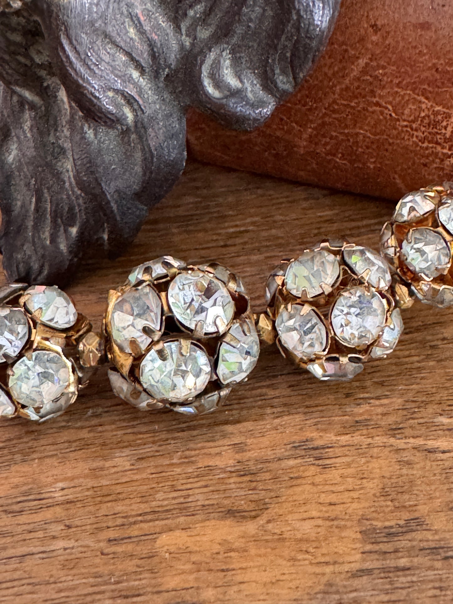 Vintage Graduated Rhinestone Deco Ball Gold Necklace