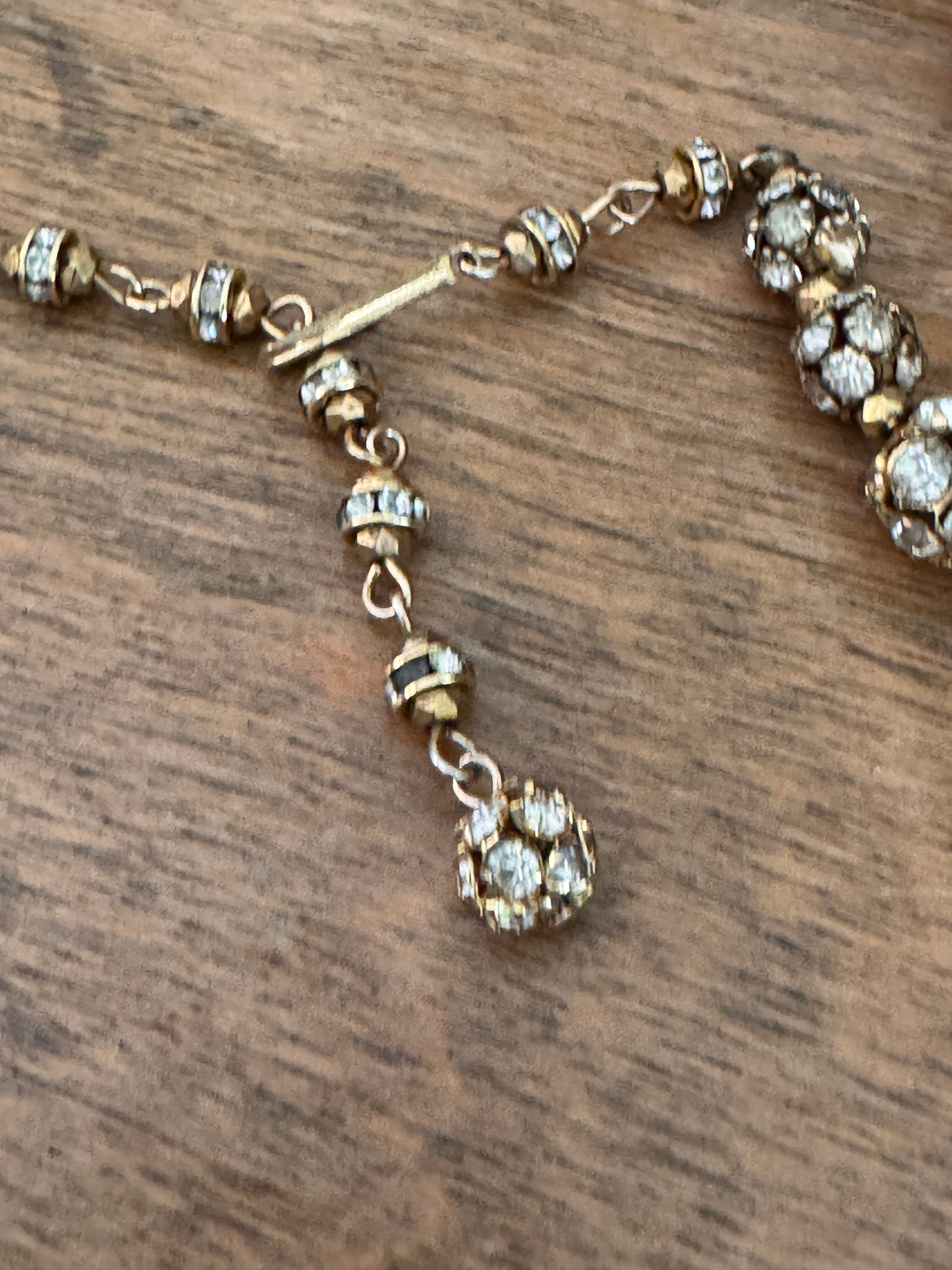 Vintage Graduated Rhinestone Deco Ball Gold Necklace