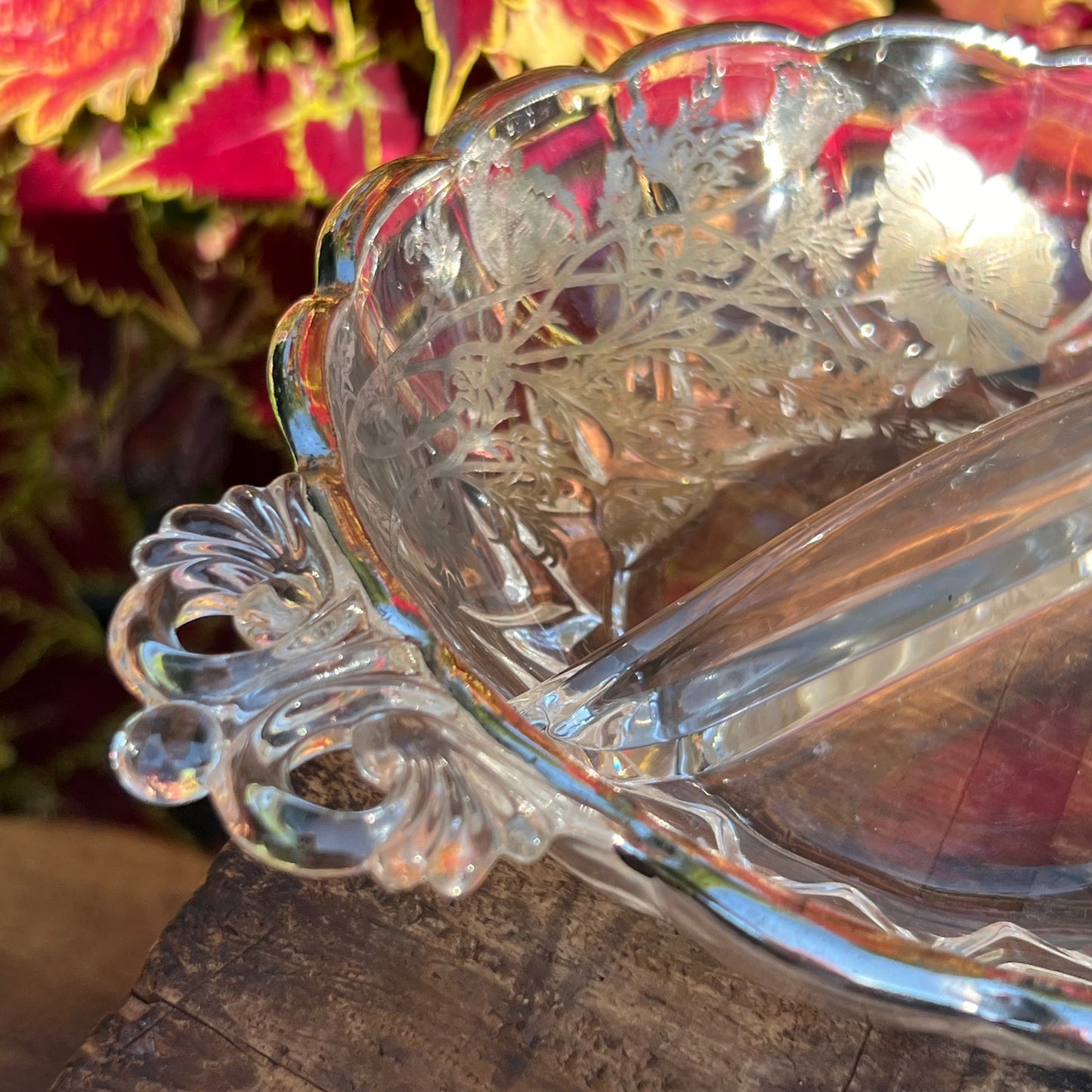 Collection of Cambridge Glass Flanders Poppy Sterling Silver Overlay Large Brandy Form Vase & Serving Pieces