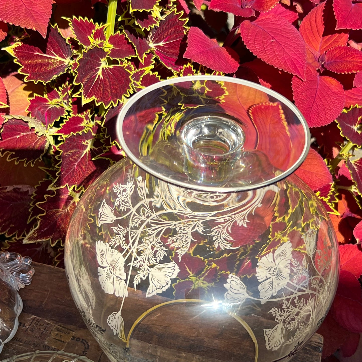 Collection of Cambridge Glass Flanders Poppy Sterling Silver Overlay Large Brandy Form Vase & Serving Pieces