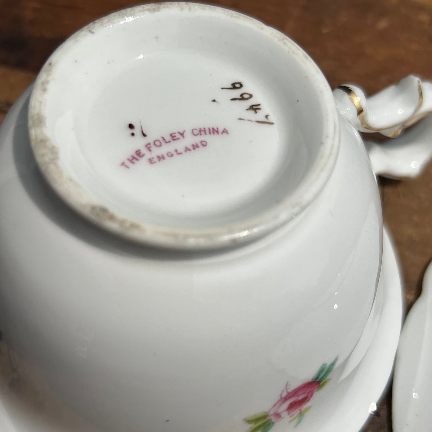 Vintage Foley China English Pink Tea Roses & Laurel Bone China Tea Cup & Saucer