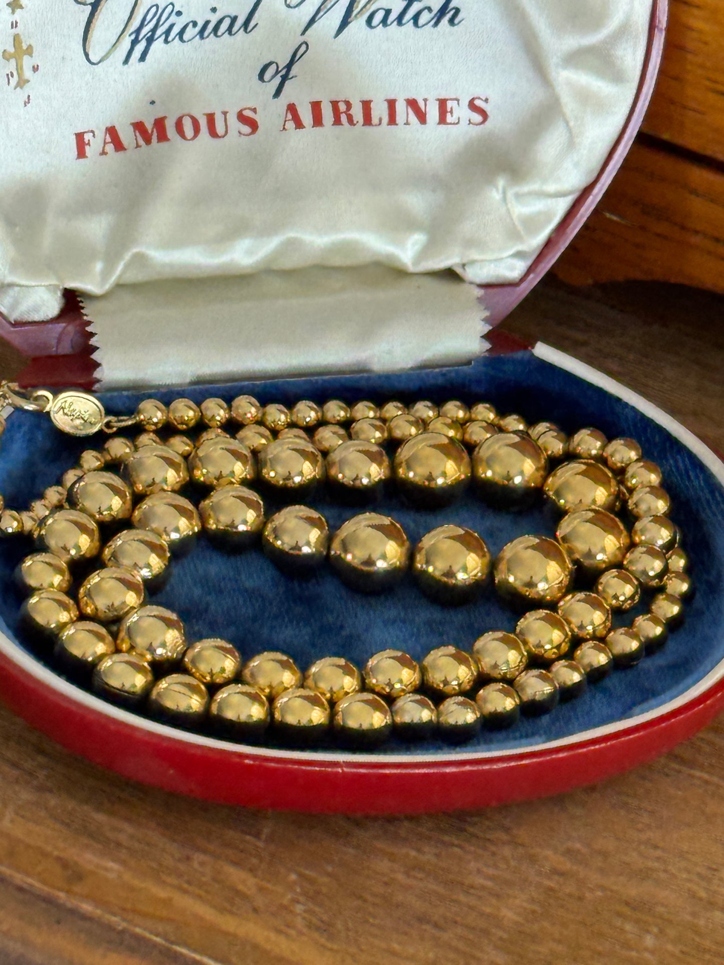Vintage Napier Graduated Gold Tone Metal Bead Necklace